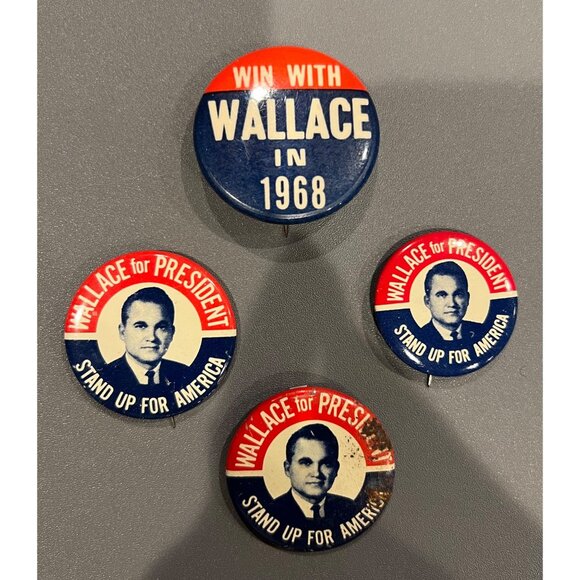 Lot of 4 1968 Wallace For President Presidential Election Metal Pinback Lot‎ - Picture 1 of 5
